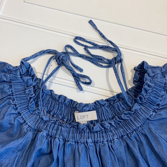 Loft Off the Shoulder Chambray Top S - Picture 3 of 7
